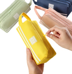 Étui à crayons en toile à double fermeture éclair personnalisé avec poignée, grande capacité portable, sac de papeterie pour enfants - Product Image 5