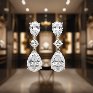 Boucles d'oreilles pendantes plaquées or blanc Ploa, zircon taillé en forme de poire, bijoux de mariage classiques pour femmes - Product Image 2