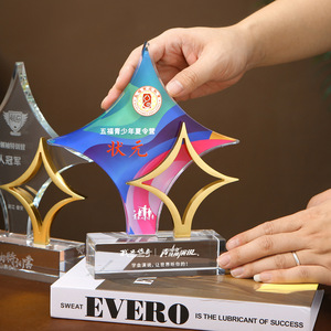 Diamond Shaped Crystal <b>Trophy</b> Laser <b>Engraved</b> Metal Award For Conference Business Gifts - Product Image 2