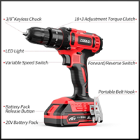 Ensemble sans fil au lithium 20V, mandrin 10mm, 2 vitesses variables, 1550 tr/min, 18+3 couple, OEM, 72 pièces, perceuse-visseuse, coffret de transport, chargeur de batterie