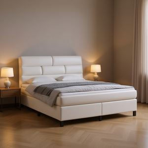 Letto Matrimoniale Imbottito in Ecopelle Bianca con Base in Legno Ingegnerizzato e Compensato, Durevole ed Elegante - Product Image 2