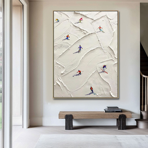 Cadeaux personnalisés, art mural 3D en plâtre blanc fait à la main, décoration, <span class=keywords><strong>paysage</strong></span> hivernal enneigé, <span class=keywords><strong>peinture</strong></span> texturée moderne et sportive pour père - Product Image 1