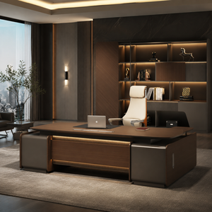 Scrivania Direzionale di Lusso in Legno 2026 Più Venduta con Mobiletto Abbinato e Sedia da <span class=keywords><strong>Ufficio</strong></span> per Dirigenti. Forniture per Progetti d'<span class=keywords><strong>Ufficio</strong></span> all'Ingrosso - Product Image 1