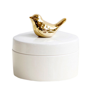 Caja de Almacenamiento de Joyas de Cerámica Blanca Hecha a Mano con Decoración de Pájaro Dorado <span class=keywords><strong>Jalo</strong></span> JE1370, Color y Logotipo Personalizables - Product Image 1