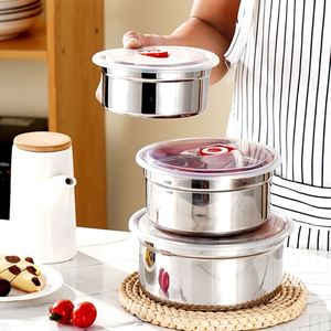 304 Stainless Steel Sealed Leak-Proof Fresh-Keeping Portable <b>Lunch</b> Box With Lid for Kitchen Refrigerator Restaurant/Hotel Use - Product Image 3