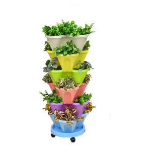 Giá Rẻ Mới Đến Nhỏ 6 Tầng Bốn Cánh Hoa Dọc Trồng Với 1 Khay 5 Bánh Xe Herb Planter