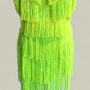 Ladies Salsa Cha Cha Performance Costume <b>Neon</b> Green Ballroom Latin Dance <b>Dress</b> Fringe Skirt with Keyhole Cutout Stage Dance Wear - Product Image 4