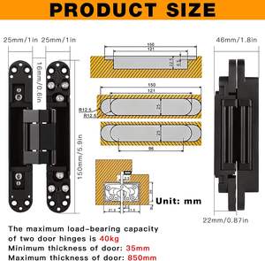 צירים נסתרים לדלת 6 אינץ' משודרגים, ציר דלת בלתי נראה, צירים נסתרים עמידים, צירים מתכווננים 180 מעלות, צירים תלת מימדיים - Product Image 4