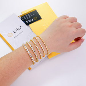 Joyería de Moissanita de Alta Calidad, Corte Brillante de 2-6 mm, Certificado GRA, Plata 925, Chapado en Oro Amarillo, Brazalete Estilo Tenis, Hip Hop, Unisex - Product Image 1