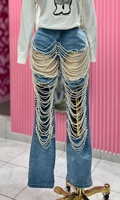 Jean ample à sequins pour femme, taille mi-haute, coupe boyfriend, décontracté d'été, délavage moyen, jambe large, styles variés (référence uniquement)