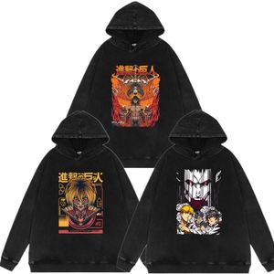 Sudaderas con Capucha Personalizables de Algodón Lavado, Estilo Holgado, con Diseño de Anime Shingeki No Kyojin (Attack on Titan) de Rivaille Ackerman y Eren Jaeger, para Hombre y Mujer - Product Image 1