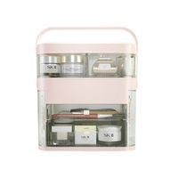 Miroir de maquillage éclairé par LED avec boîte à cosmétiques Porte-rouge à lèvres et étagères à bijoux pour le stockage des produits de soins de la peau