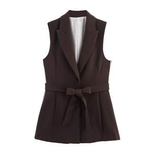 TAOP & ZA 2025 automne nouveauté contraste couleur rayures latérales avec revers sans manches Long gilet 8741326 8742326 - Product Image 1