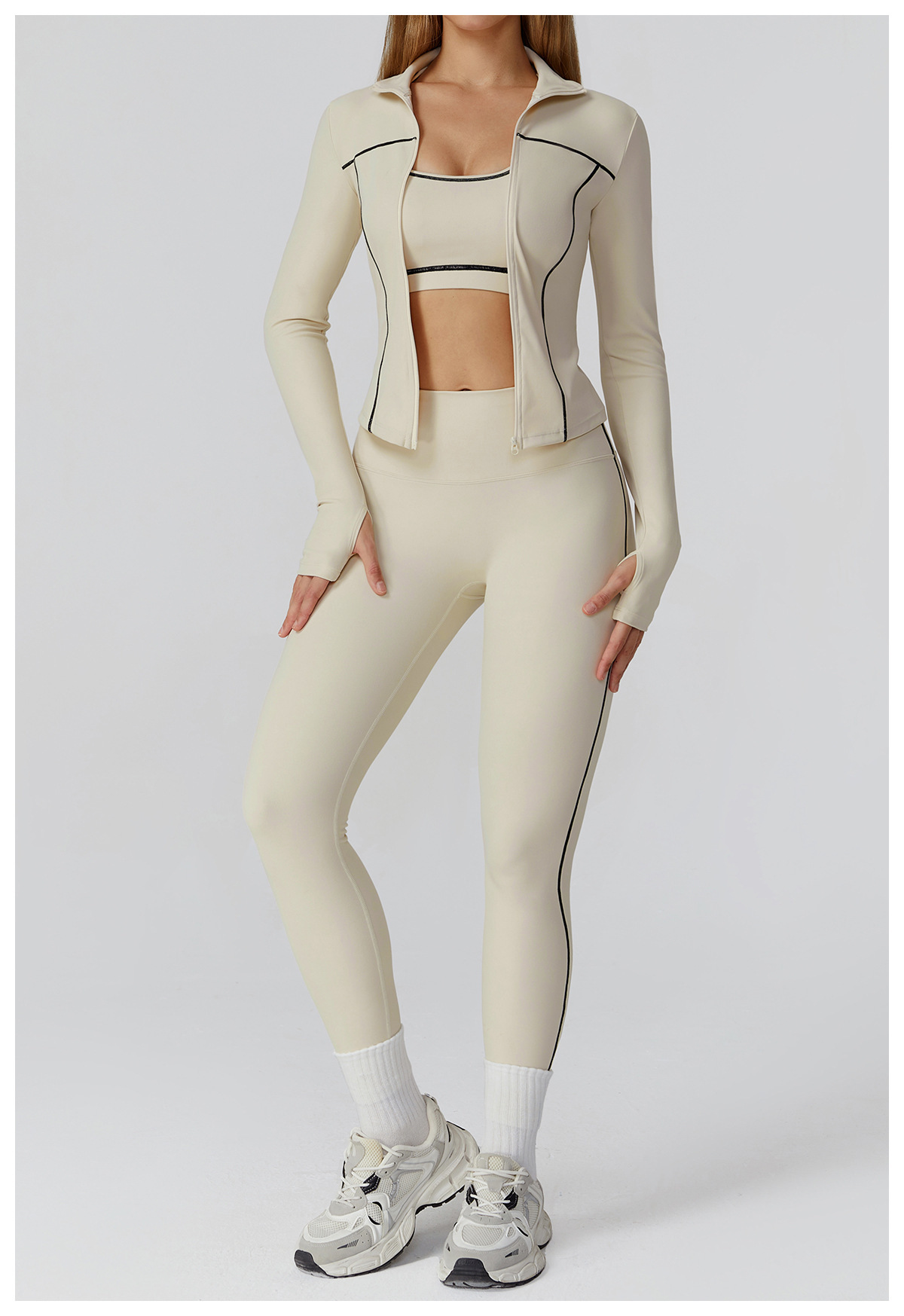 Color-Block Activewear Set: closure, strap or waistband adjustment reference