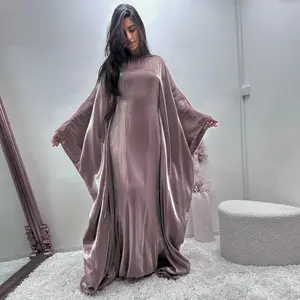 Robe abaya personnalisée coupe ample avec ceinture en tissu pailleté Robe longue pour femmes musulmanes