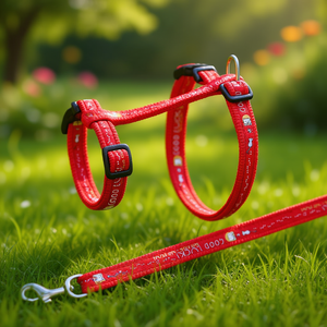 Ensemble laisse et harnais pour chat en nylon rouge avec imprimé porte-bonheur pour animaux de compagnie - Product Image 3