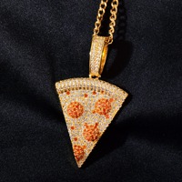 Zircon cubique plaqué or 14 carats entièrement glacé laiton métal Pizza gâteau charme ami Couple collier pendentif