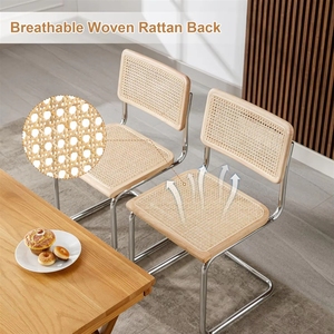 Fauteuil de salle à manger moderne en rotin et bois, style Cesca, avec revêtement en métal argenté, durable, pour la maison, le salon, structure en acier - Product Image 4