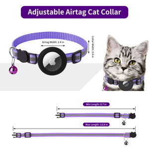 Collar para gato con tira reflectante, soporte para AirTag, cascabel y hebilla de seguridad ajustable para un collar de lujo seguro para perros. - Product Image 2