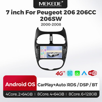 Navifly 8 cœurs 6+128 Go 4G LED WIFI BT Car-Play Auto Radio FM Multimédia GPS Navigation pour Peugeot 206 206CC 206SW 2000-2008