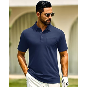 Chemise pour homme en polyester/coton tissé, manches courtes, boutonnage uni, poche poitrine, respirante, pour le golf et les occasions décontractées - Product Image 5