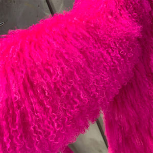 Cappotto di pelliccia di vera mongolia lungo cappotto di pelliccia di pecora rosa caldo lungo da <span class=keywords><strong>donna</strong></span> - Product Image 5