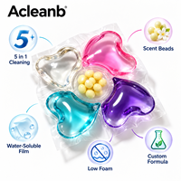 5-en-1 : Capsules de lessive écologiques jetables en forme de cœur, parfum longue durée, perles parfumées, OEM ODM, couleur personnalisée