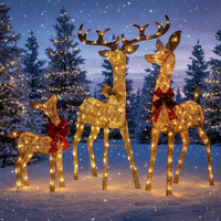 Décoration de Noël extérieure lumineuse en forme de famille de rennes 3D pré-éclairée avec lumières LED blanc chaud de 22 pouces, 3 pièces, avec paillettes