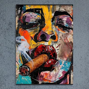 Peinture à l'huile abstraite de <span class=keywords><strong>visage</strong></span> de <span class=keywords><strong>femme</strong></span>, art pop, cubisme, portrait, impression sur toile, sans cadre, couleurs <span class=keywords><strong>noir</strong></span> <span class=keywords><strong>et</strong></span> <span class=keywords><strong>blanc</strong></span>, décoration murale pour chambre à coucher, salon - Product Image 1