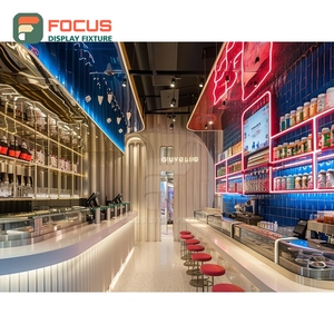 Vitrine d'angle moderne pour café avec étagère en verre, zone de présentation de produits à base de grains, en bois mat - Product Image 4