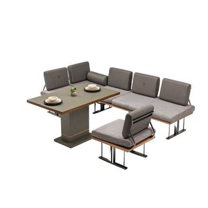 Juego de Comedor Rosse Moderno de Metal y Madera de Teca, 6 Asientos, Muebles de Jardín para Exteriores, Diseño Duradero, Turquía - Product Image 1