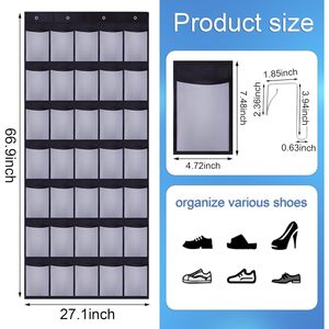35 Pocket Over The Door Shoe Organizer Mesh <b>Storage</b> <b>Rack</b> For Shoes Black White Behind Door Wall Mount Hook Type - Product Image 2