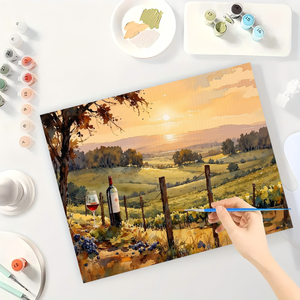 Kit di pittura con i numeri del paesaggio per adulti-vigna da te al <span class=keywords><strong>tramonto</strong></span> 16x20 pollici, regali di arte della campagna senza cornice - Product Image 3