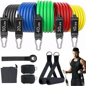 Set de 11 Bandas de Resistencia de 150 Libras para Entrenamiento de Fuerza, Equipo de Fitness para Ejercicio en Casa con Asas y Anclajes - Product Image 1
