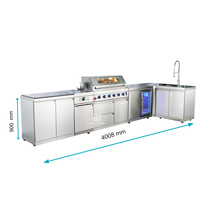 Cuisine extérieure modulaire en acier inoxydable 304 avec dessus imperméable en marbre, évier, brûleur latéral et réfrigérateur pour jardin