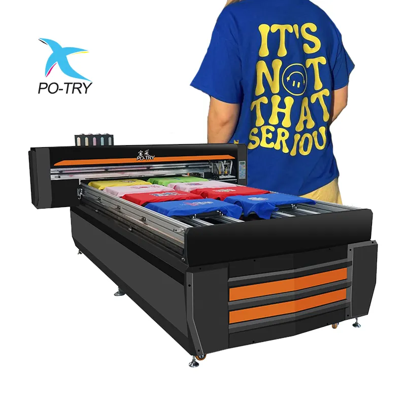 PO-TRY हॉट सेलिंग हाई प्रिसिजन डिजिटल टेक्सटाइल प्रिंटर टी-शर्ट के लिए बड़े प्रारूप वाला फ्लैटबेड प्रिंटर