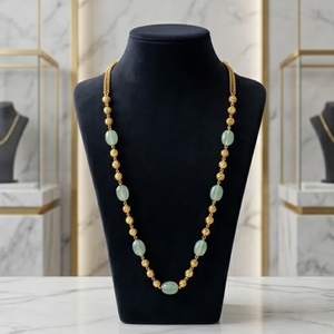 Collar Mala Antiguo de Plata 925 con Cuentas Verde Claro, Cadena Larga Delicada Tradicional, Joyería Étnica para Mujer - Product Image 3