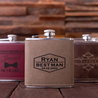 Gourde isotherme en métal de 6 oz avec logo personnalisé, enveloppée de cuir, étanche, pour hommes, poches de veste de camping, pour whisky et spiritueux