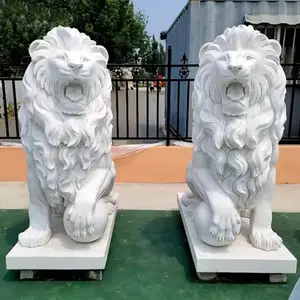 Vendita calda a grandezza naturale in marmo bianco seduto scultura di leone per la decorazione d'ingresso