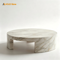 Table basse de luxe en marbre blanc. Base Courbe Minimaliste Moderne, Surface Polie, Étanche. pour la chambre à coucher, la salle de bain, le salon