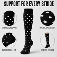 Chaussettes de compression hautes pour hommes et femmes, noires, blanches, à pois, rayées, à motifs de cœurs, chaussettes de compression sportives, conception personnalisée OEM