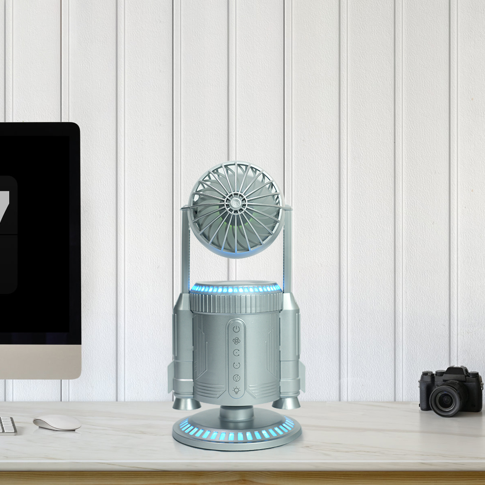 Rechargeable LED-Light Table Fan Rocket Style Boys' Cool Desk Fan with Strong Airflow Mechanical Control Made of Plastic