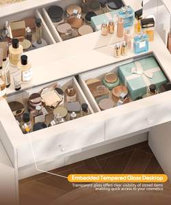 Tocador de Maquillaje Blanco de 10 Cajones WenFeng Factory OEM/ODM - Luz Regulable de Múltiples Ajustes, Estructura de Acero y Detalles en Vidrio - Product Image 3