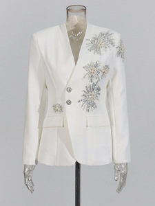 Blazer <span class=keywords><strong>Nero</strong></span> di Lusso da <span class=keywords><strong>Donna</strong></span>, Nuovo Modello Invernale con Diamanti, Elegante Giacca Corta Aderente - Product Image 3