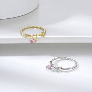 RINNTIN Galvanoplastia Plata de Ley 925 14K Chapado en oro Redondo Solitario Cubic Zirconia Anillo de compromiso Halo <span class=keywords><strong>Promise</strong></span> Ring Size - Product Image 1