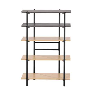Modern Style Design Metal Wooden Bookcase, modern black metal rack wooden book shelf
