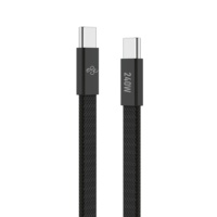 Kabel USB-C ke USB-C Flat Braided Grosir 240W 6A Pengisian Cepat Kabel Data Flat untuk iPhone ke Android