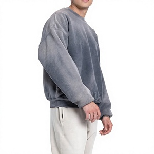 Sweat-shirt à col rond surdimensionné pour homme, couleur unie, en molleton, pull décontracté pour l'automne, coupe classique, manches longues, gris - Product Image 4