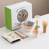 Prix de gros, coffret cadeau de 8 outils à matcha, couleur orange, kit de bols en céramique de luxe, fouets à matcha en bambou faits à la main