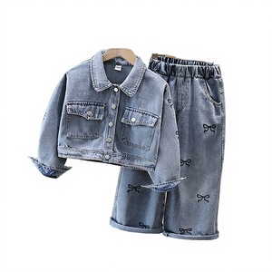 Nouvel ensemble printemps 2026 LURI pour filles : veste en jean unie à manches longues et pantalon décontracté pour jeunes adolescentes – En stock - Product Image 4